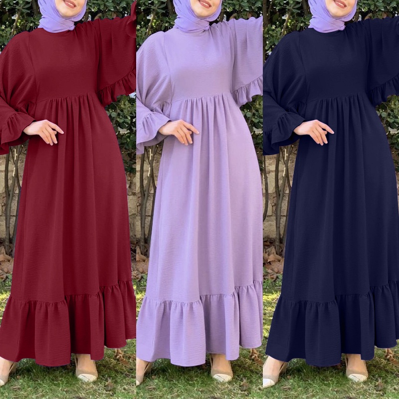 Đầm dài ZANZEA tay diềm xếp nếp búp bê dành cho phụ nữ Hồi giáo