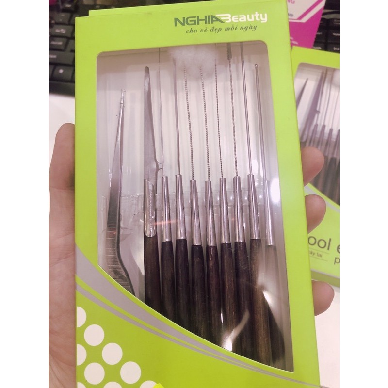 Bộ ráy tai cao cấp Quyên, Nghĩa gỗ mun thép không gỉ 10 món