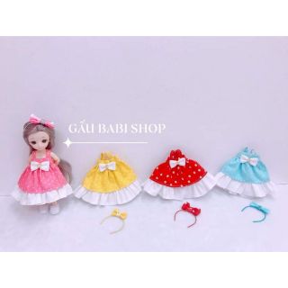 Đầm và cài tóc cho búp bê bjd 1/8 bjd, bru, baboliy, babies, xinji,1/6 blythe, animator 40cm, ob11, ddf, 5inch