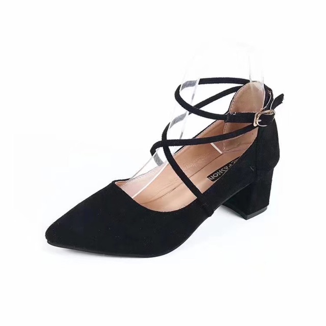 Giầy cao gót da lộn quai chéo 6cm