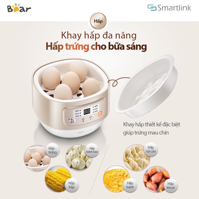 NỒI NẤU CHÁO, NINH, HẦM, HẤP CÁCH THUỶ 4 IN 1 - BEAR  - CHÍNH HÃNG BẢO HÀNH 12 THÁNG