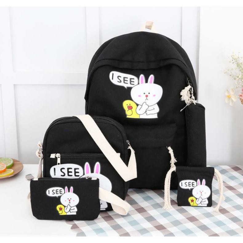 (GIÁ SIÊU TỐT) Bộ 5-in-1 Thỏ Cony Balo-Túi đeo chéo-Ví cầm tay-Hộp Viết-Túi rút ton sur ton thời trang Teen năng động