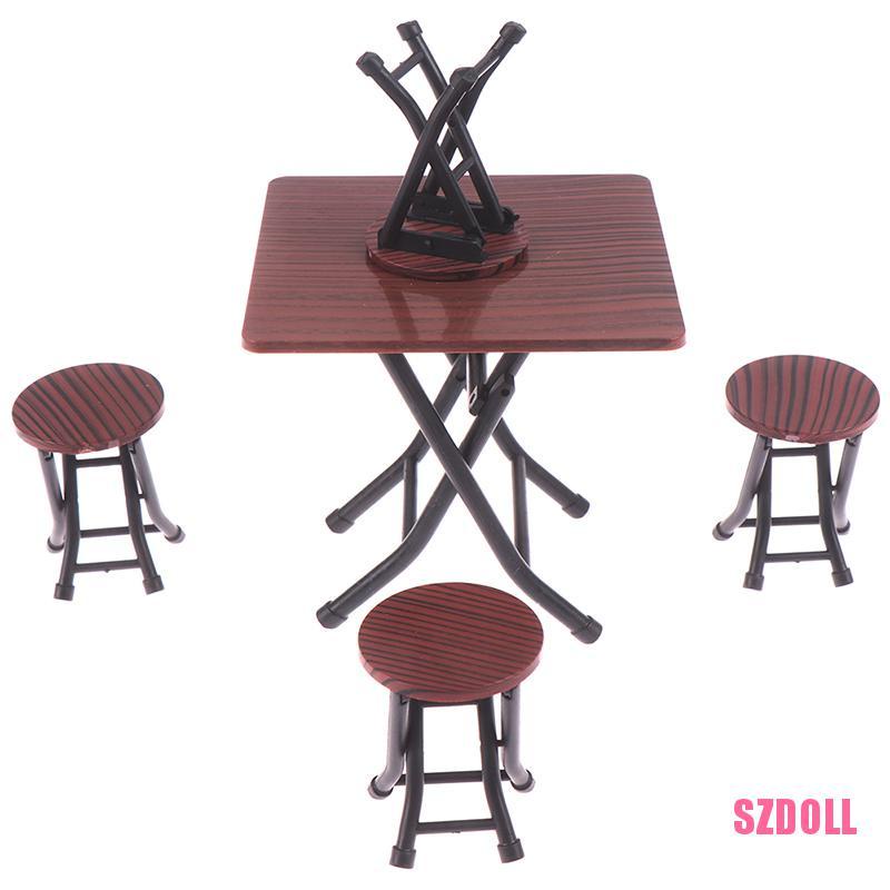 Bàn Ghế Xếp mini Tỉ Lệ 1:12 Cho Nhà Búp Bê SZDOLL6 Với 4 Ghế Đẩu