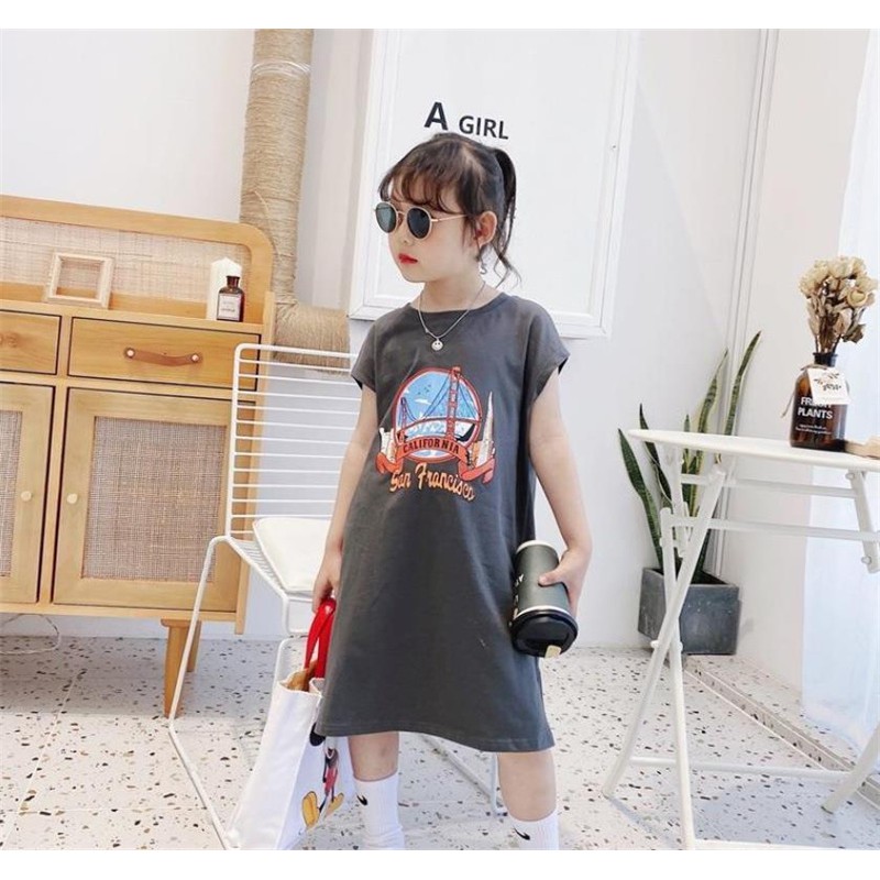Đầm suông dáng rộng bằng cotton đáng yêu cho bé