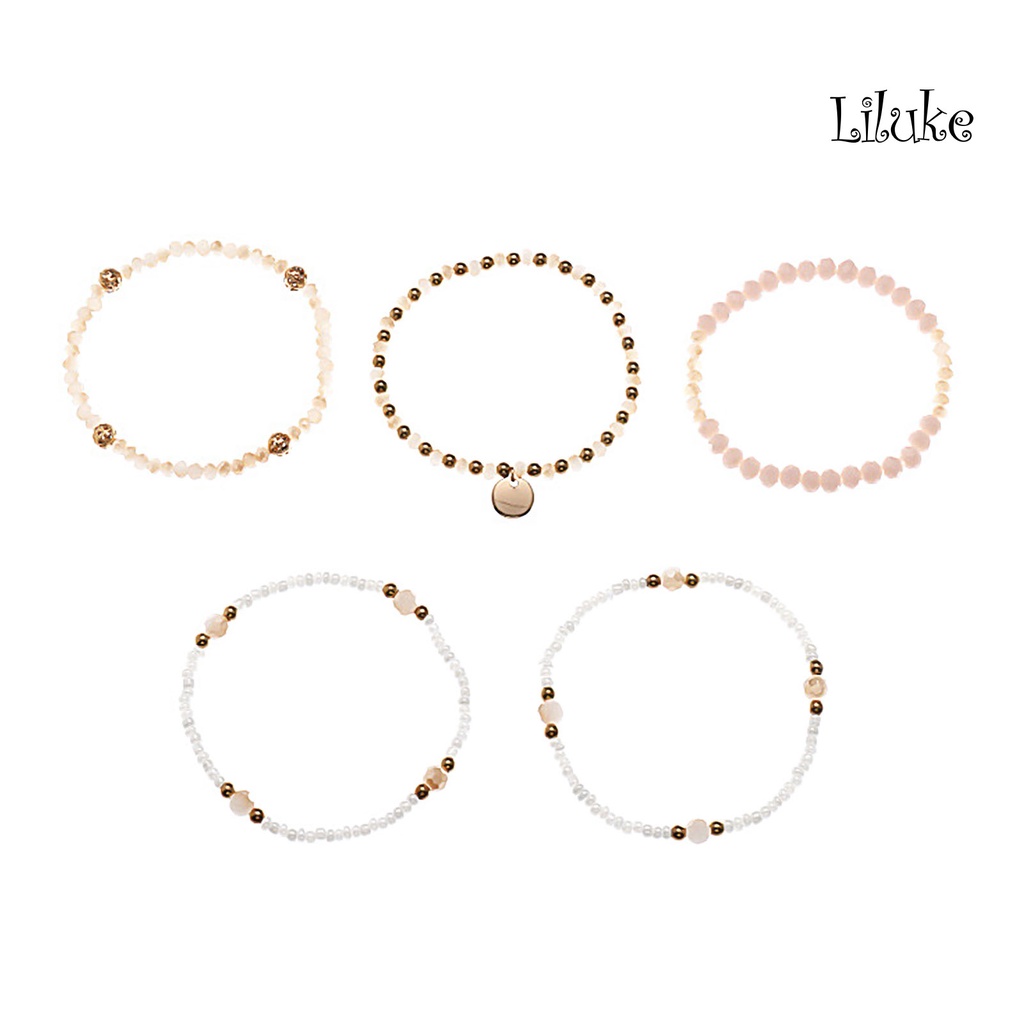 Bộ 5 Vòng Tay Hợp Kim Xỏ Hạt Nhiều Kiểu Dáng Thời Trang Cho Nữ
