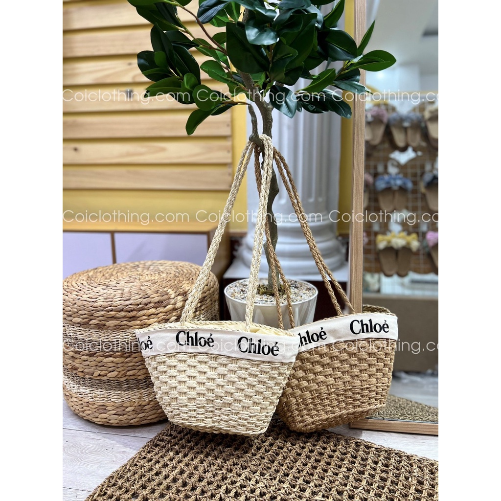 Túi cói trơn đeo chéo Mix