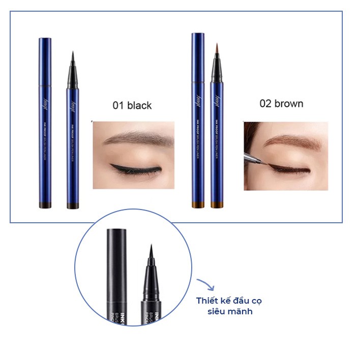 Bút Kẻ Viền Mắt Trang Điểm TheFaceShop Fmgt. Ink Proof Brush Pen Liner 02 Brown 0.6g