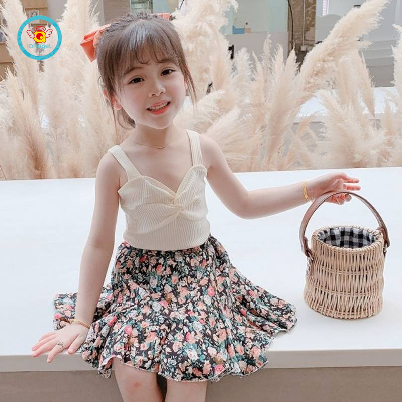 Set đồ IQ Angel gồmáo sát nách + chân váy hoa cho bé gái