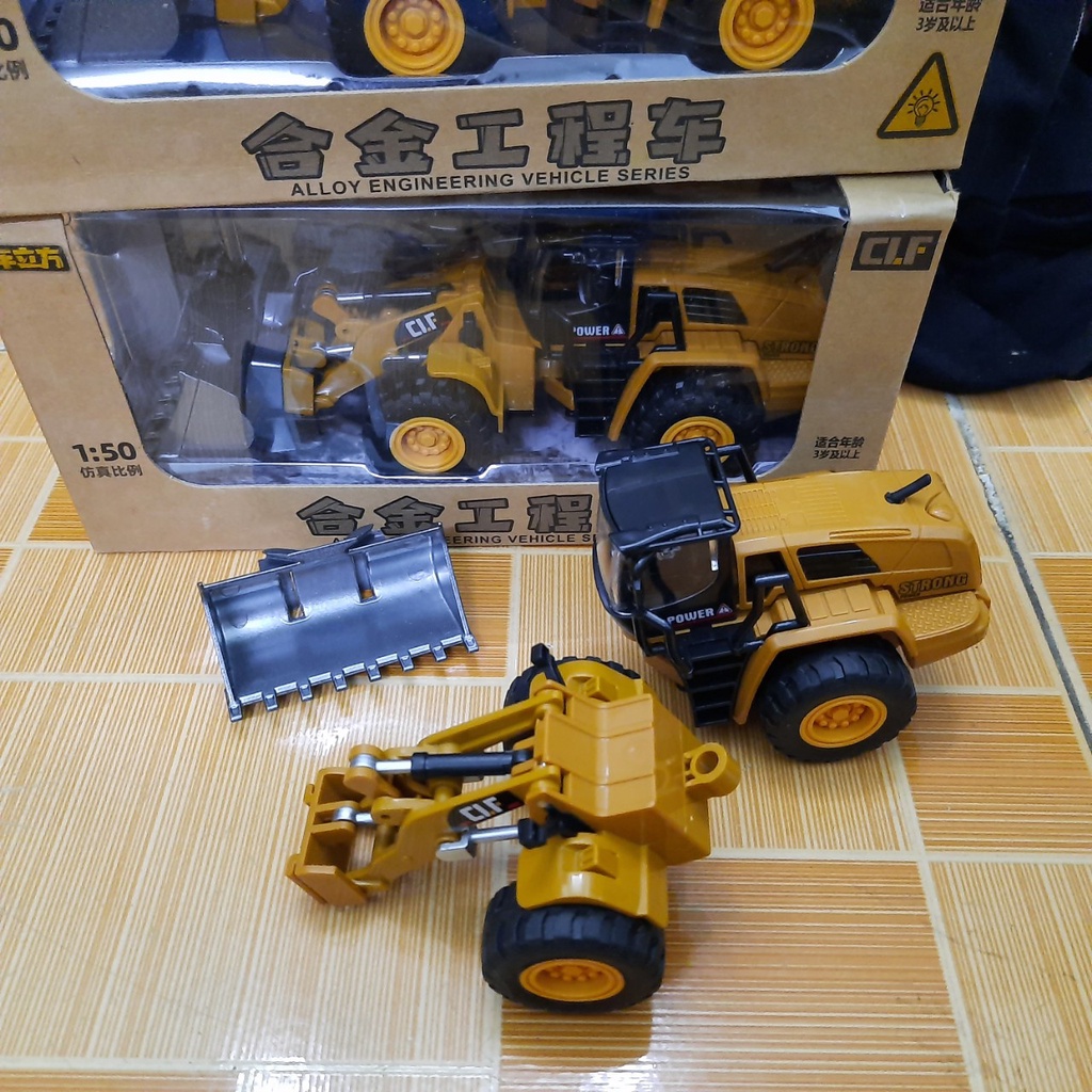 Xe xúc ủi đất mini tỉ lệ 1:50 xe đồ chơi công trình cho trẻ em bằng hợp kim nhựa có đèn sáng