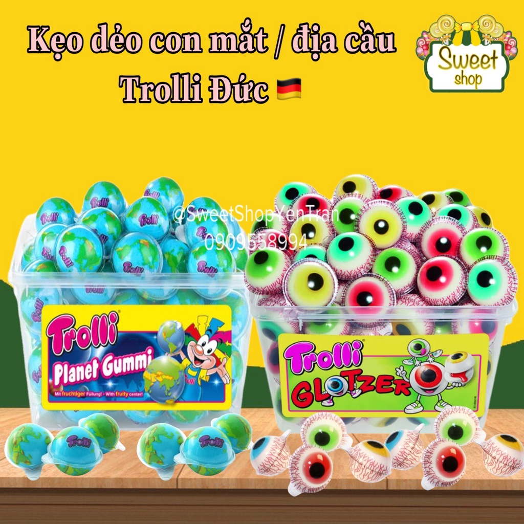 Kẹo dẻo Trolli hình con mắt & hình trái đất Đức