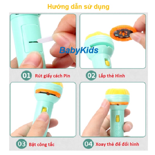 Đèn Pin chiếu hình 24 hình động vật cho bé