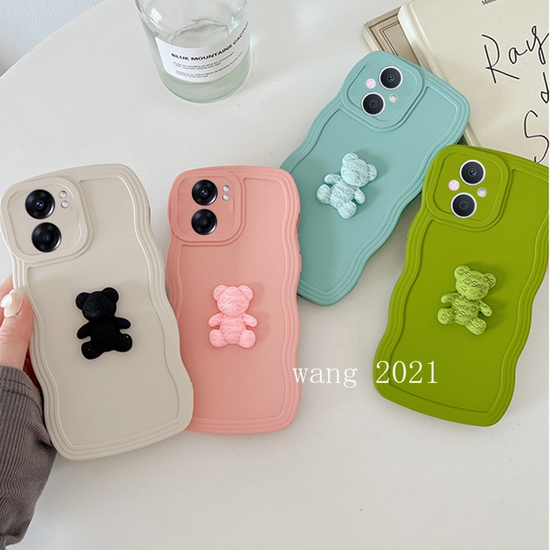 Ốp Điện Thoại Silicon Dẻo Màu Trơn Gắn Hình Gấu 3D Cho OPPO A77 Reno8 Z Reno7 Z Reno 8 7 Pro 5G 2022