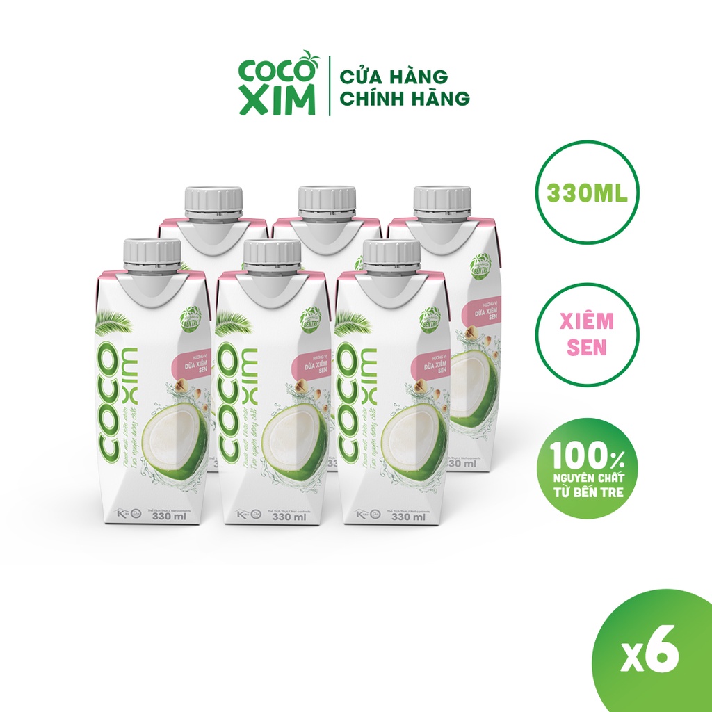 [Mã BMBAU50 giảm đến 50K đơn 99K] COMBO 6 Hộp Nước dừa đóng hộp Cocoxim Sen dung tích 330ml/Hộp