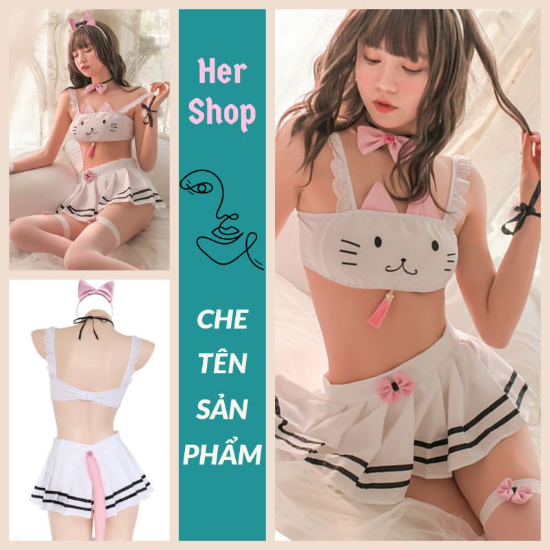 Cosplay mèo hello kitty gợi cảm - bộ đồ ngủ neko chan có đuôi sexy
