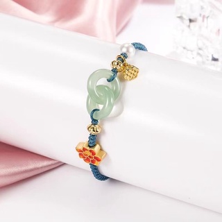 Vòng tay đá ngọc charm hoa sen
