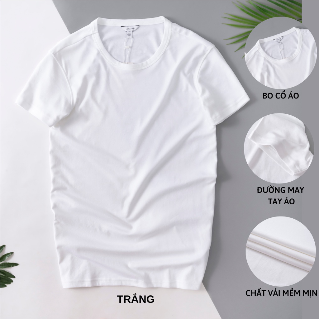 Áo thun nam cổ tròn Cal.vin hàng xuất vải cotton liquid trơn co giãn mềm mát dày dặn chống nhăn form slimfit nhẹ
