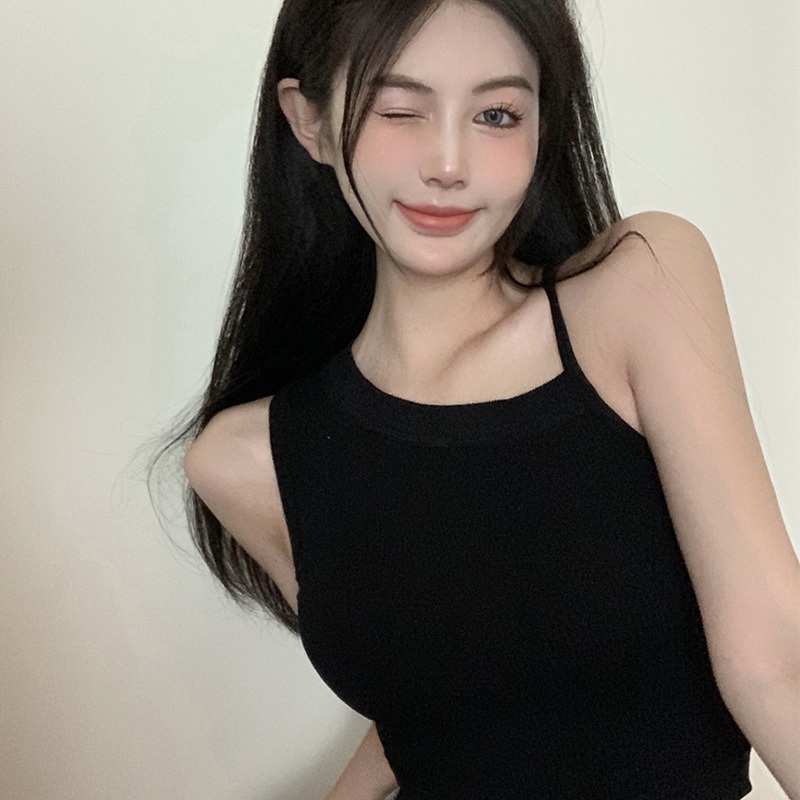 Áo Hai Dây Ngắn Màu Trơn Thiết Kế Quyến Rũ Thời Trang Mùa Hè Cho Nữ
