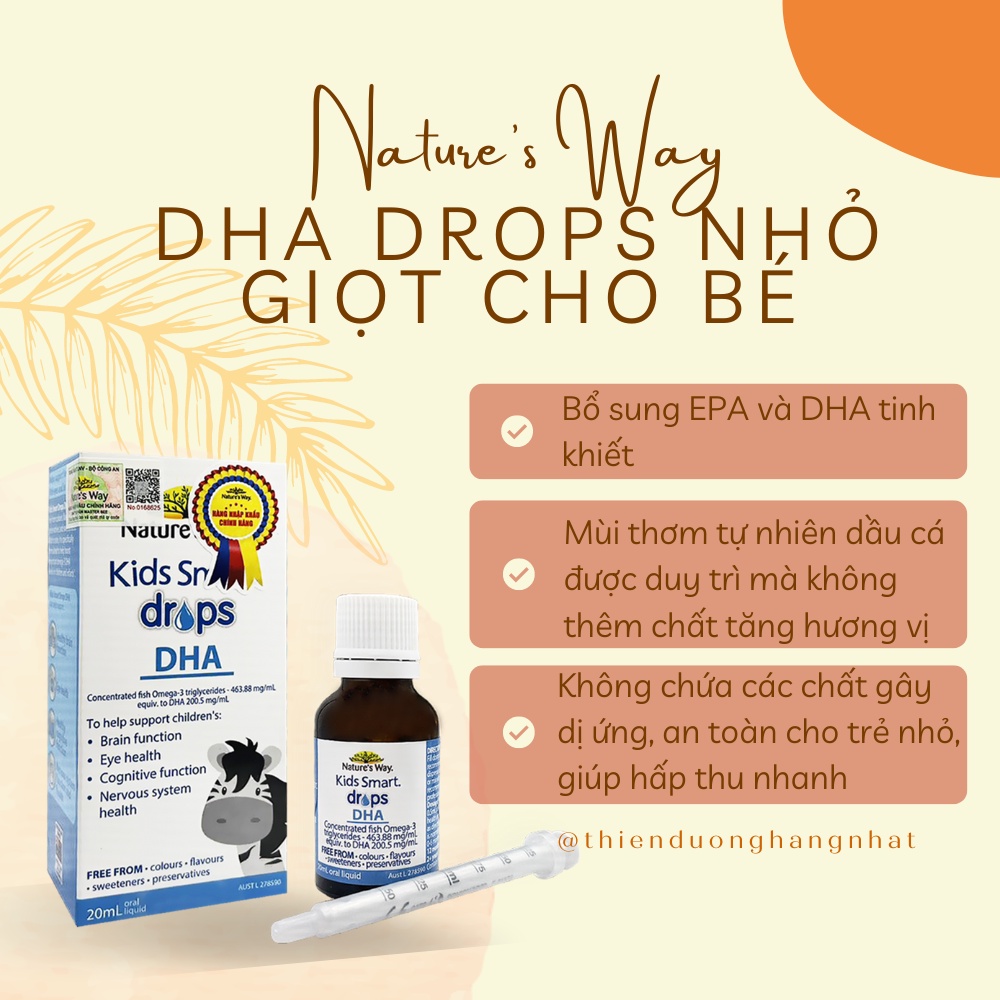 DHA Drops Nature's Way Úc 20mL Dạng Nhỏ Giọt Cho Bé Từ Sơ Sinh (T8.2025)