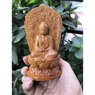 Tượng Phật A Di Đà 2 Mặt Gỗ Bách Xanh Thơm Nức