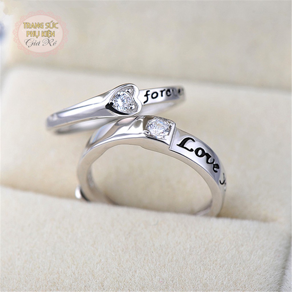 Nhẫn cặp nam nữ NC07 &quot;LOVE YOU&quot; -  &quot;FOREVER&quot;, bạc Ý S925 NC07