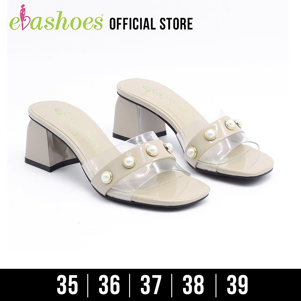 [Mã BMLTA50 giảm 10% đơn 99K] Dép Cao Gót Quai Ngang Phối Nhựa Trong 6cm Evashoes - Eva1088(Màu Đen,Kem,Hồng)