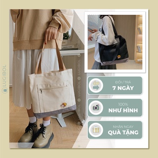 Túi tote đeo vai SẢN PHẨM MỚI cô gái Harajuku size to basic vải Canvas có khóa kéo LUGIBOL