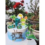 Phụ kiện trang trí bánh sinh nhật, bánh kem - Set thẻ cắm giấy khủng long, em bé