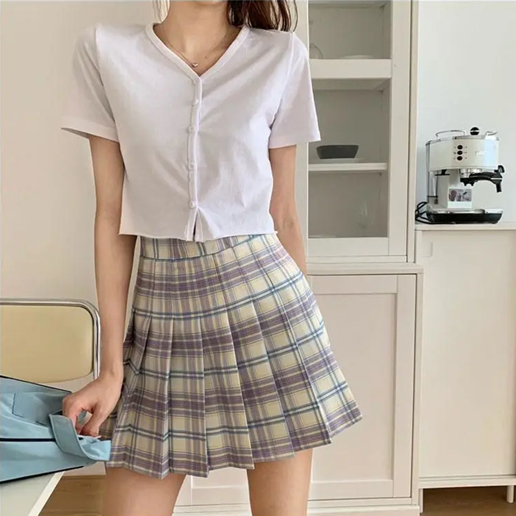 Chân váy chữ A eo cao xếp ly màu xanh dương hợp thời trang | BigBuy360 - bigbuy360.vn