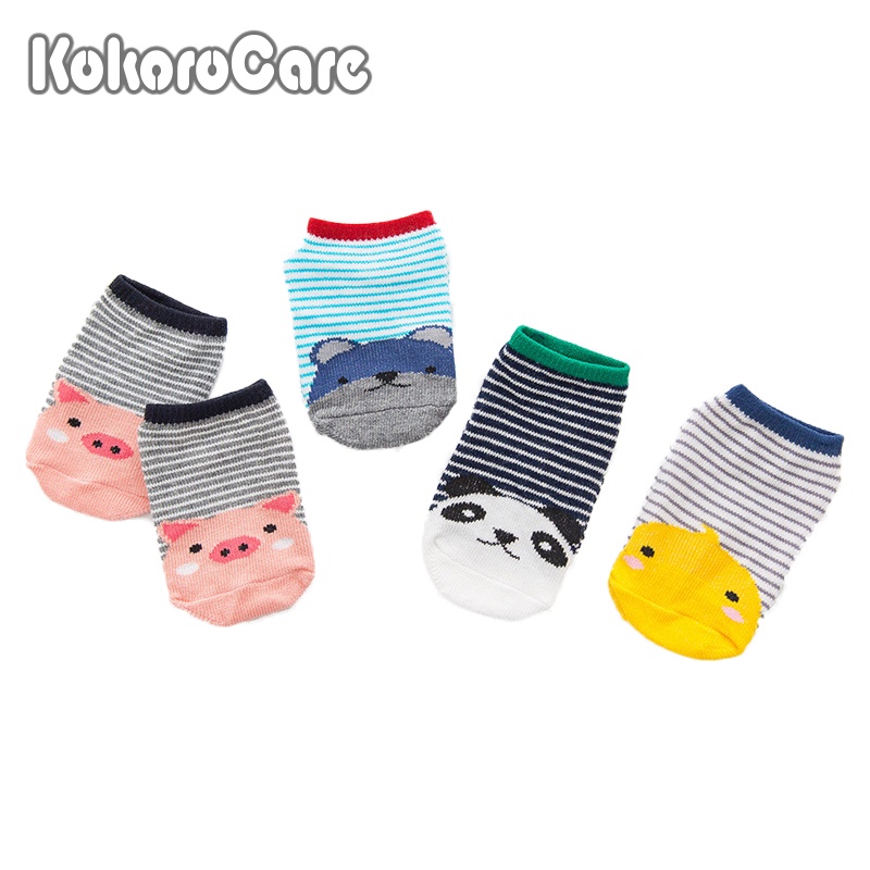 Vớ cotton KokoroCare YQ-05 in hoạt hình kẻ sọc ngang đáng yêu cho em bé 0-4 tuổi