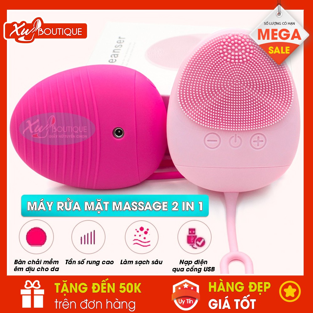 Máy Cọ Rửa Mặt, Massage Mắt XenLen Mini Đầu Silicon Cao Cấp Làm Sạch Da Full Box - Tặng Kèm Dây Sạc