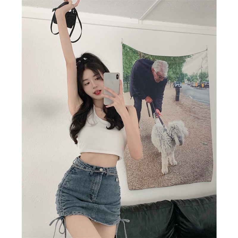 Chân váy nữ, chân váy jeans nữ rút dây 2 bên size S M L SKUCV-08A 1990clother