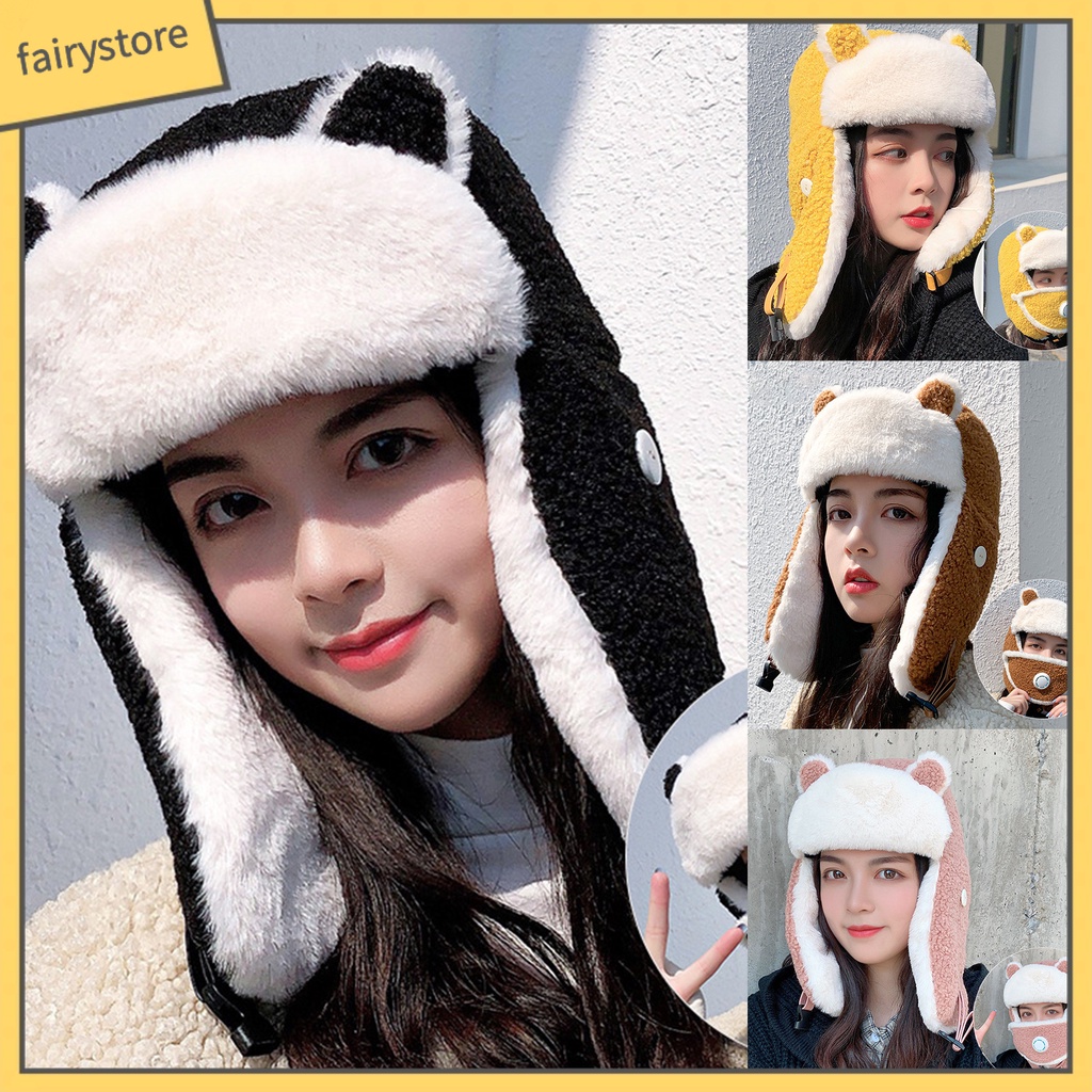 (Hàng Mới Về) Mũ Trùm Đầu Phủ Lông Cừu Phối Khẩu Trang Có Van Thở Tiện Dụng