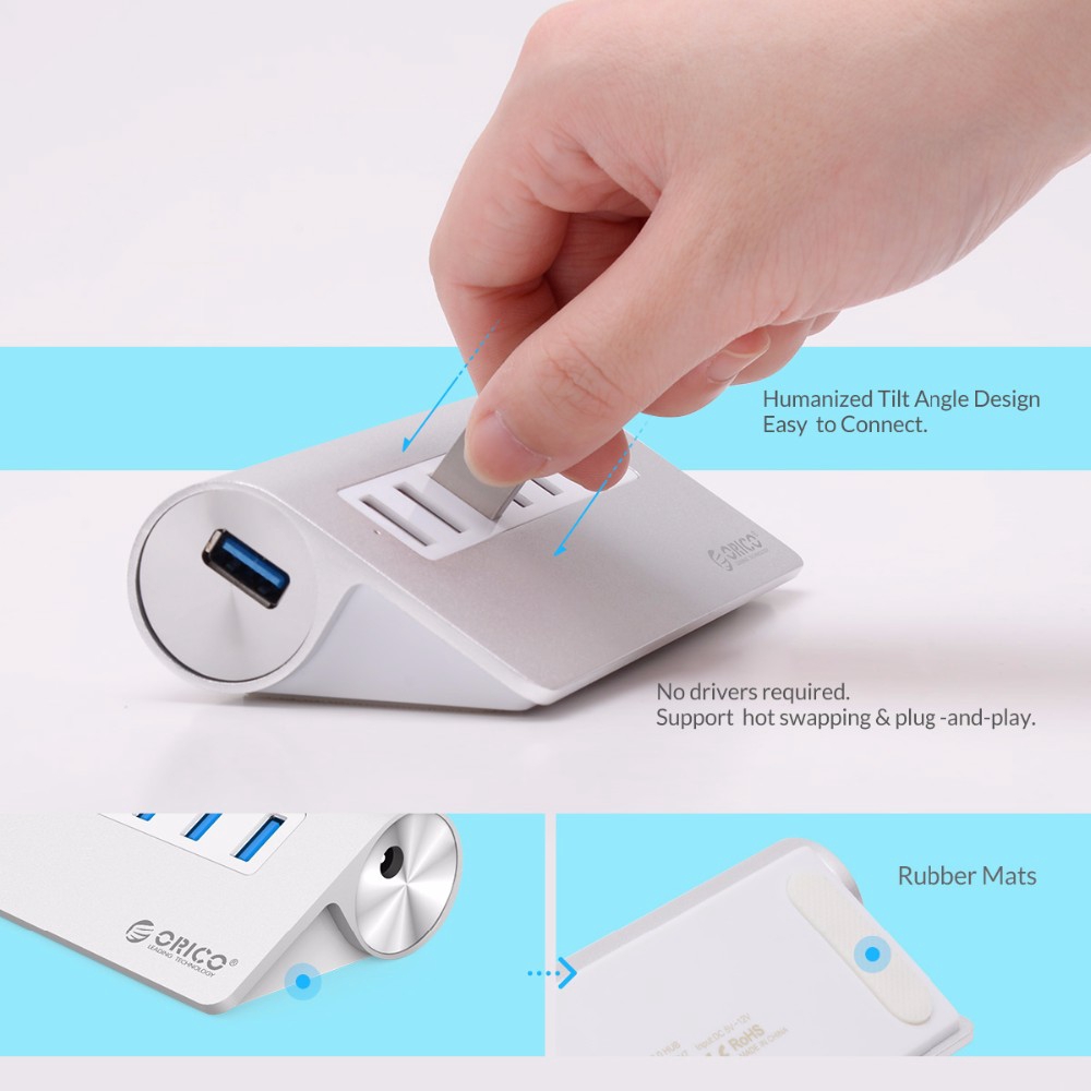 Orico Bộ Chia 7 Cổng Usb 3.0 12V 3.3Ft Siêu Tốc Cáp ChuyểN ĐổI Usb 3.0 Cho iMac MacBook PC Laptop (M3H7-V1)