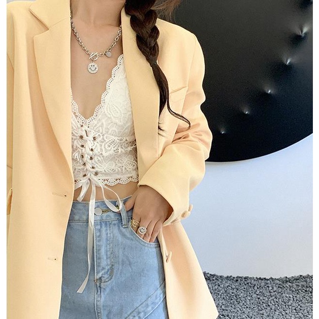 DUNEA Áo hai dây cổ chữ V phối ren thời trang cho nữ
