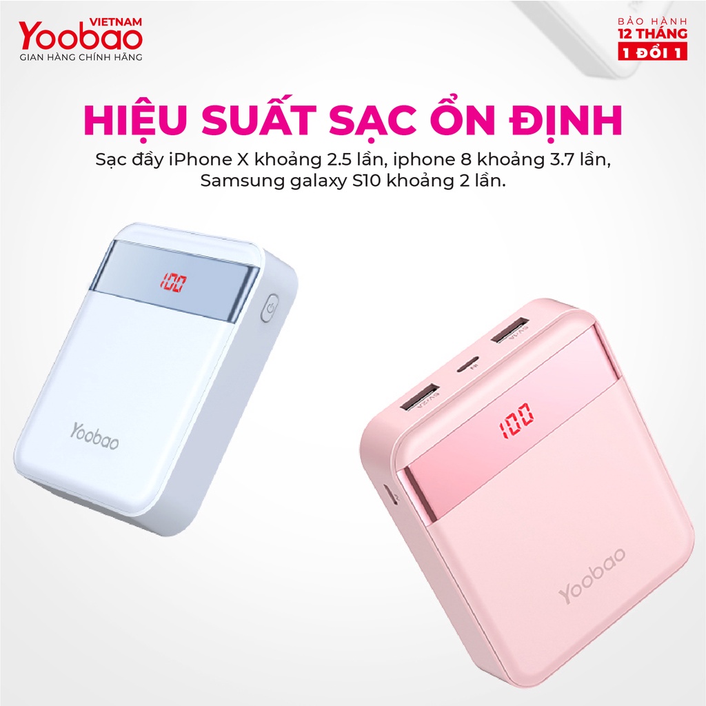 Pin sạc dự phòng 10000mAh YOOBAO M4Pro 2 cổng USB có đèn pin LED