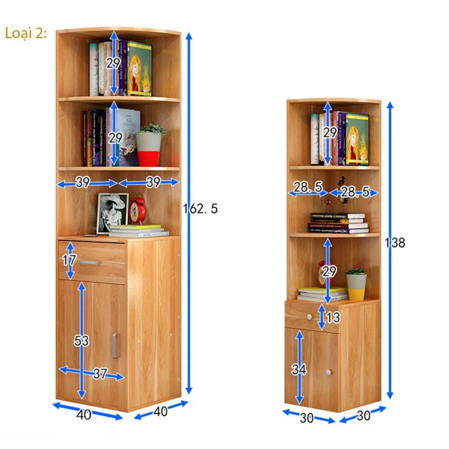 Kệ sách gỗ, tủ tài liệu kích thước nhỏ gọn đặt tại góc tường (KS-69)