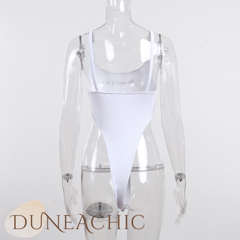 DUNEA Bộ Áo Liền Quần Hai Dây Hở Lưng In Chữ Cá Tính Cho Nữ