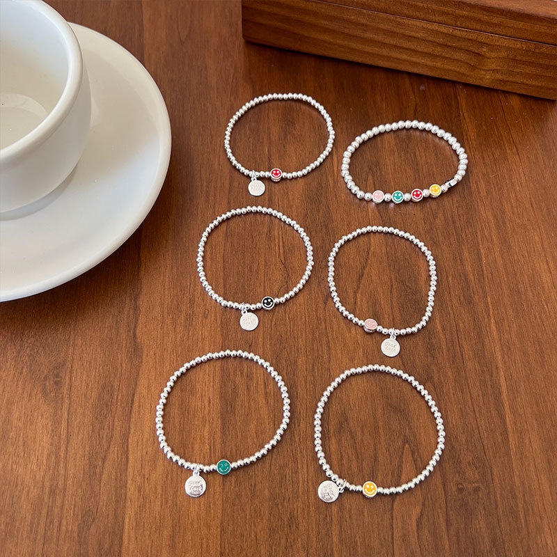 [Hàng Mới Về] Vòng Đeo Tay Co Giãn Thiết Kế Mặt Cười Đơn Giản Màu Sắc Dầu Mùa Hè Cho Nữ