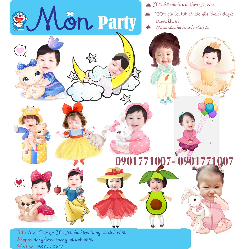 Chibi sinh nhật cho bé gái MIỄN PHÍ THIẾT KẾ Hình chibi trang trí sinh nhật cho bé gái thiết kế theo yêu cầu