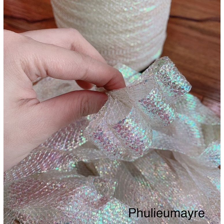Ruy băng đan kim tuyến ánh sà cừ  1,7cm (ribbon)
