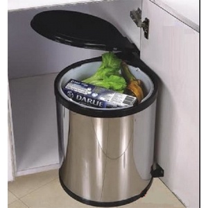 Thùng rác tròn âm tủ gắn cánh inox thông minh