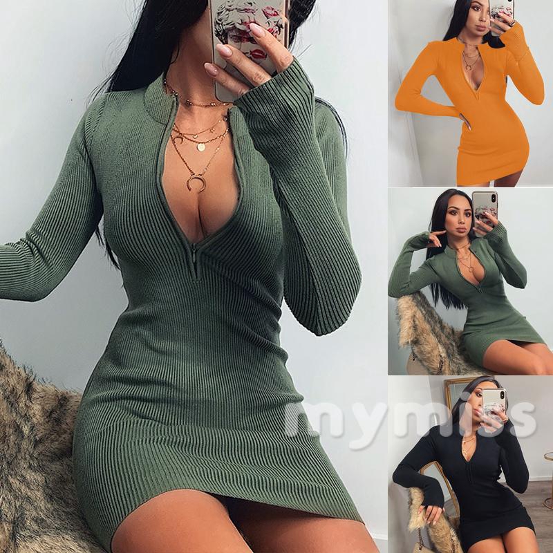 Đầm nữ tay dài ôm dáng phối khóa kéo gợi cảm