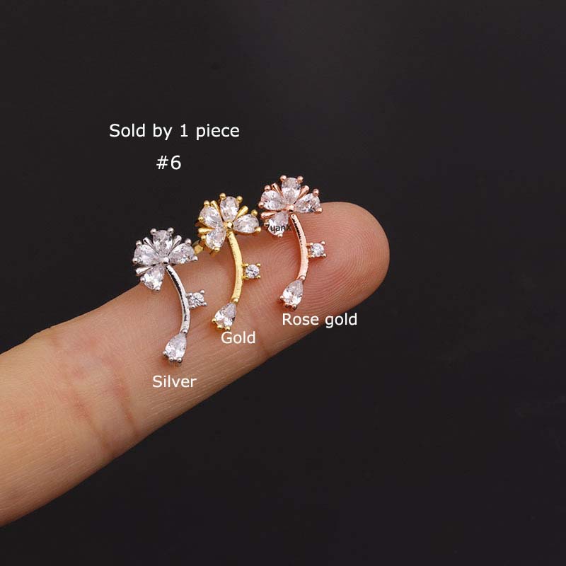 Khuyên Tai Hình Hoa / Trái Tim Bằng Thép Không Gỉ Dài 6mm