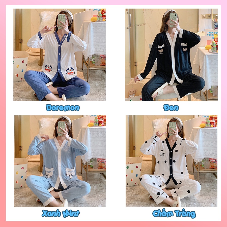 Đồ bộ nữ pijama mặc nhà, bộ ngủ dài tay dễ thương bigsize cao cấp chất cotton len tăm mềm mịn PJMDAI07