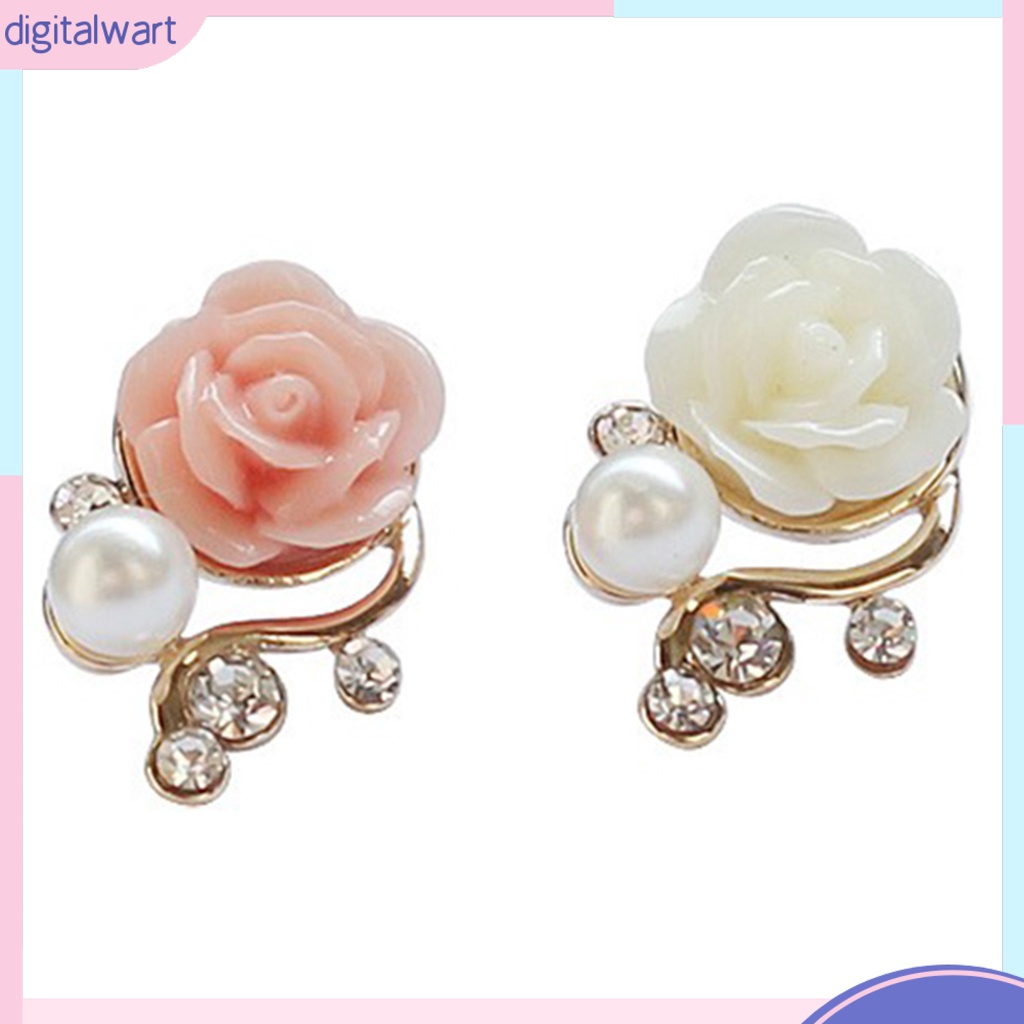 Cặp khuyên tai thiết kế hình hoa hồng đính đá và ngọc trai giả sang trọng dành cho nữ