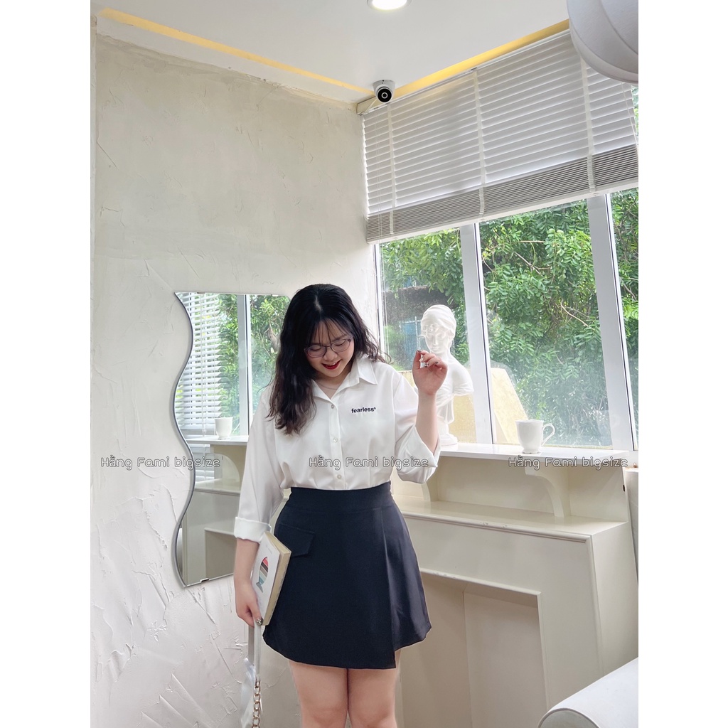 Áo sơ mi trơn dài tay nữ thêu chữ bigsize