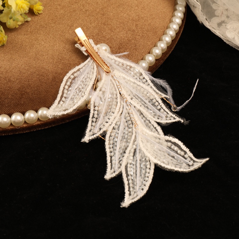 GETNOIVAS Kẹp Tóc Hình Lông Vũ Lưới Đính Hạt Ngọc Trai Màu Trắng Thiết Kế Mới Thời Trang