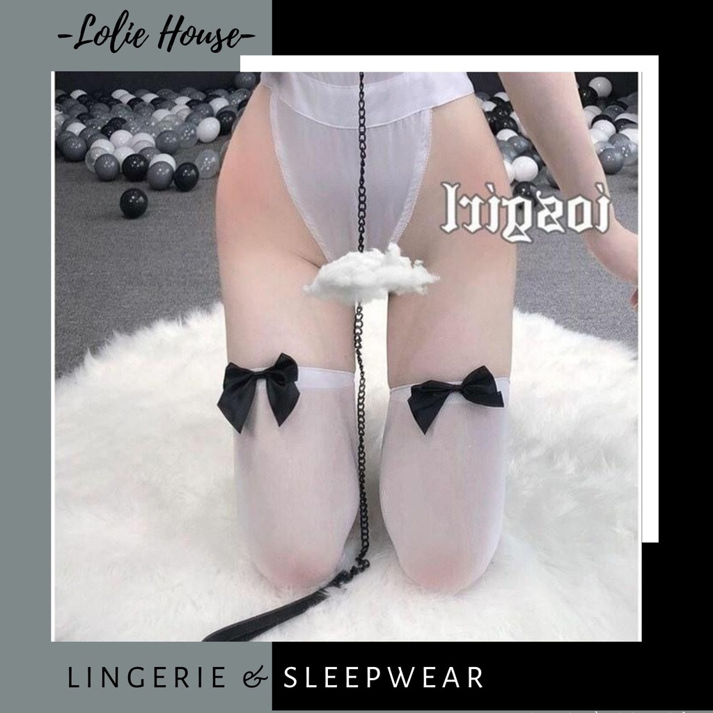 Tất đùi thun mỏng xuyên thấu đính nơ ❤️ Tất đùi trơn màu đính nơ cute QT1 - Lolie House