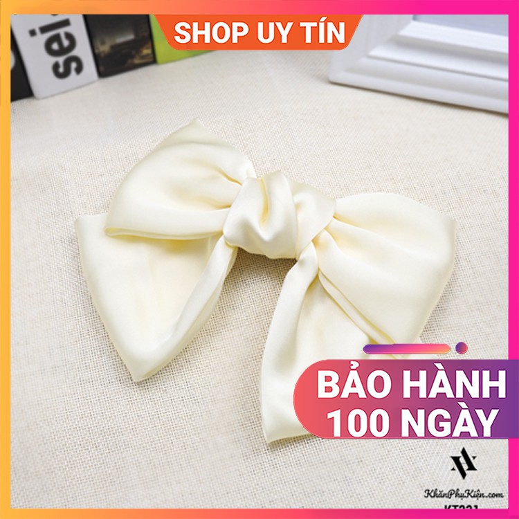 [NowShip - Giao Ngay] Kẹp Tóc Đính Nơ Lụa Cao Cấp - Cặp Tóc Nữ Đẹp Màu Trắng Sữa