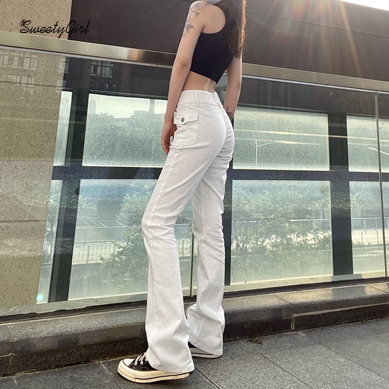 Quần Dài Ống Loe Màu Trơn Thời Trang Đường Phố Cho Nữ